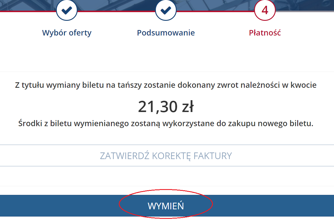 Potwierdzenie korekty faktury w koszyku