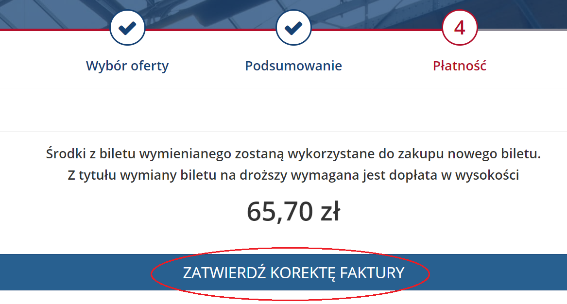 Potwierdzenie korekty faktury w koszyku